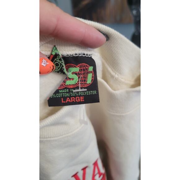 Vtg TSI USA Harvard University Crewneck Sweater– Size L – Cream/Ivory – Stained - Picture 4 of 7